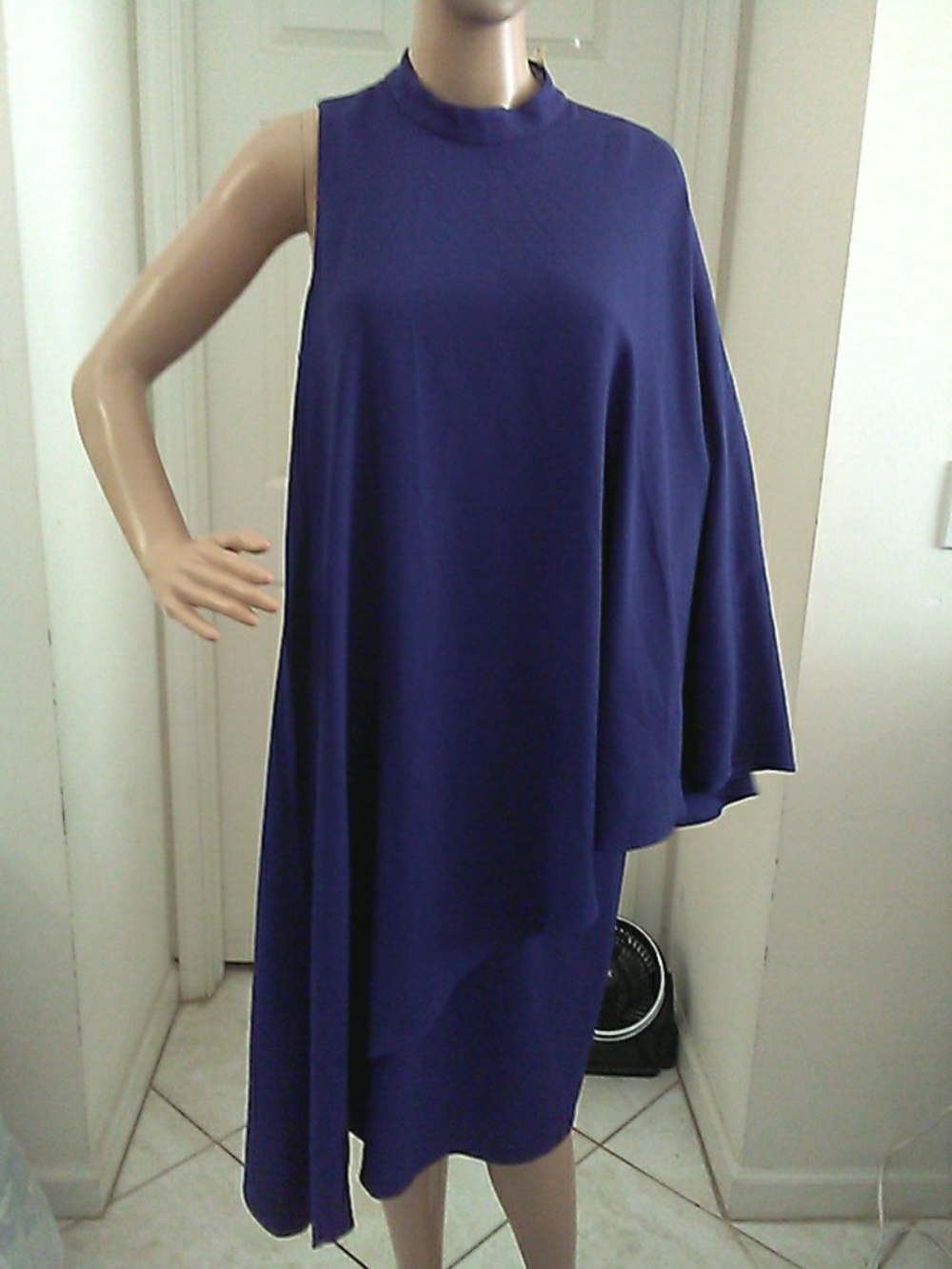 NWT Teri Jon Sleeveless One-Shoulder Asymmetrical Dress in Royal Blue SZ. 8